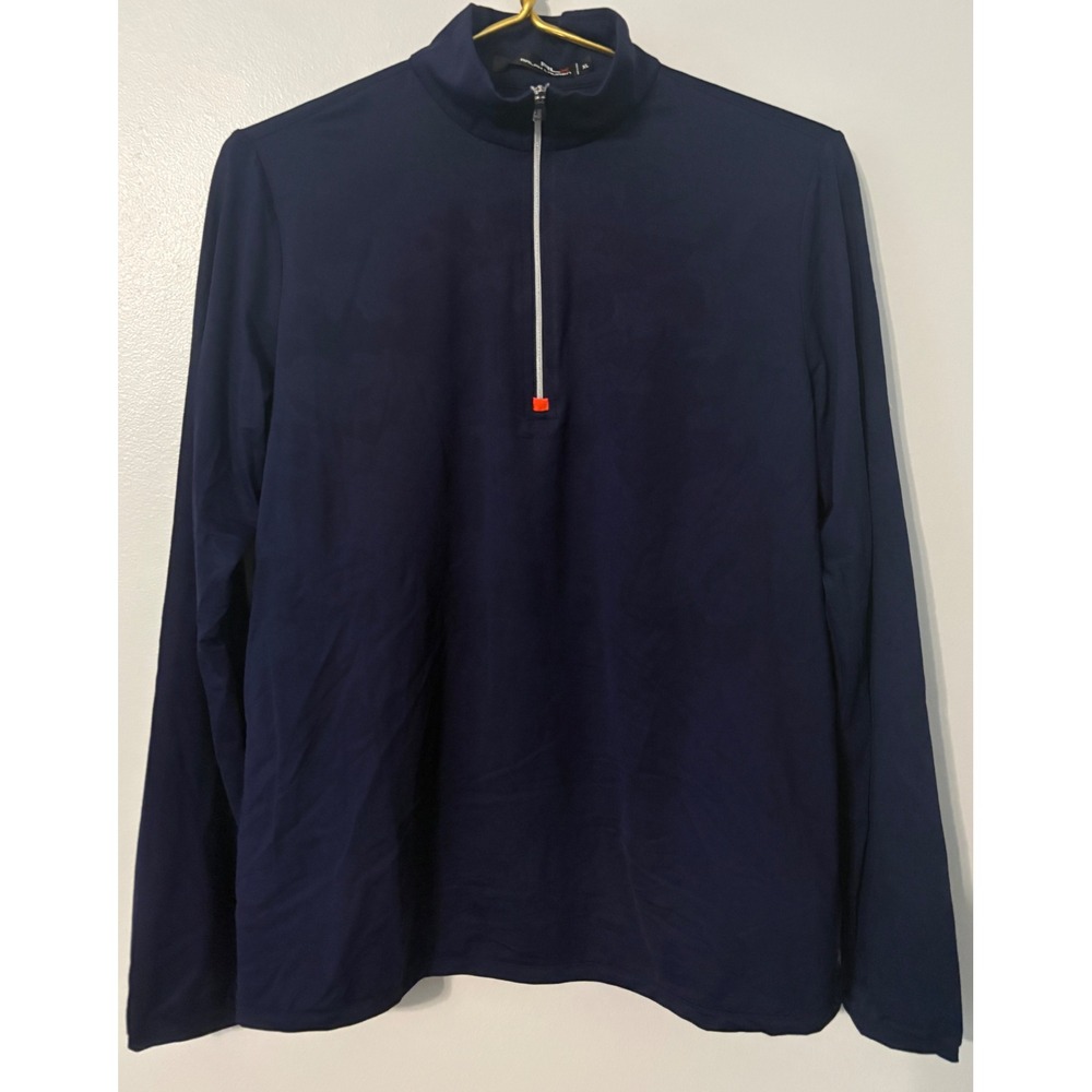 RLX Ralph Lauren Womens XL Navy Blue Orange Quarter Zip Golf Pullover Top